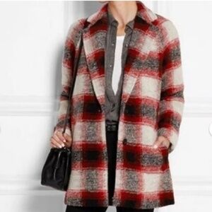 Madwell Cocoon Wool Blend Coat with Pockets in Red/Black Plaid Size Small EUC